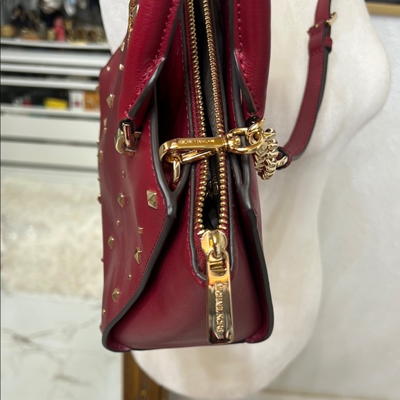 Real Michael Kors Burgundy Studded Women's Bag - Picture 5 of 8